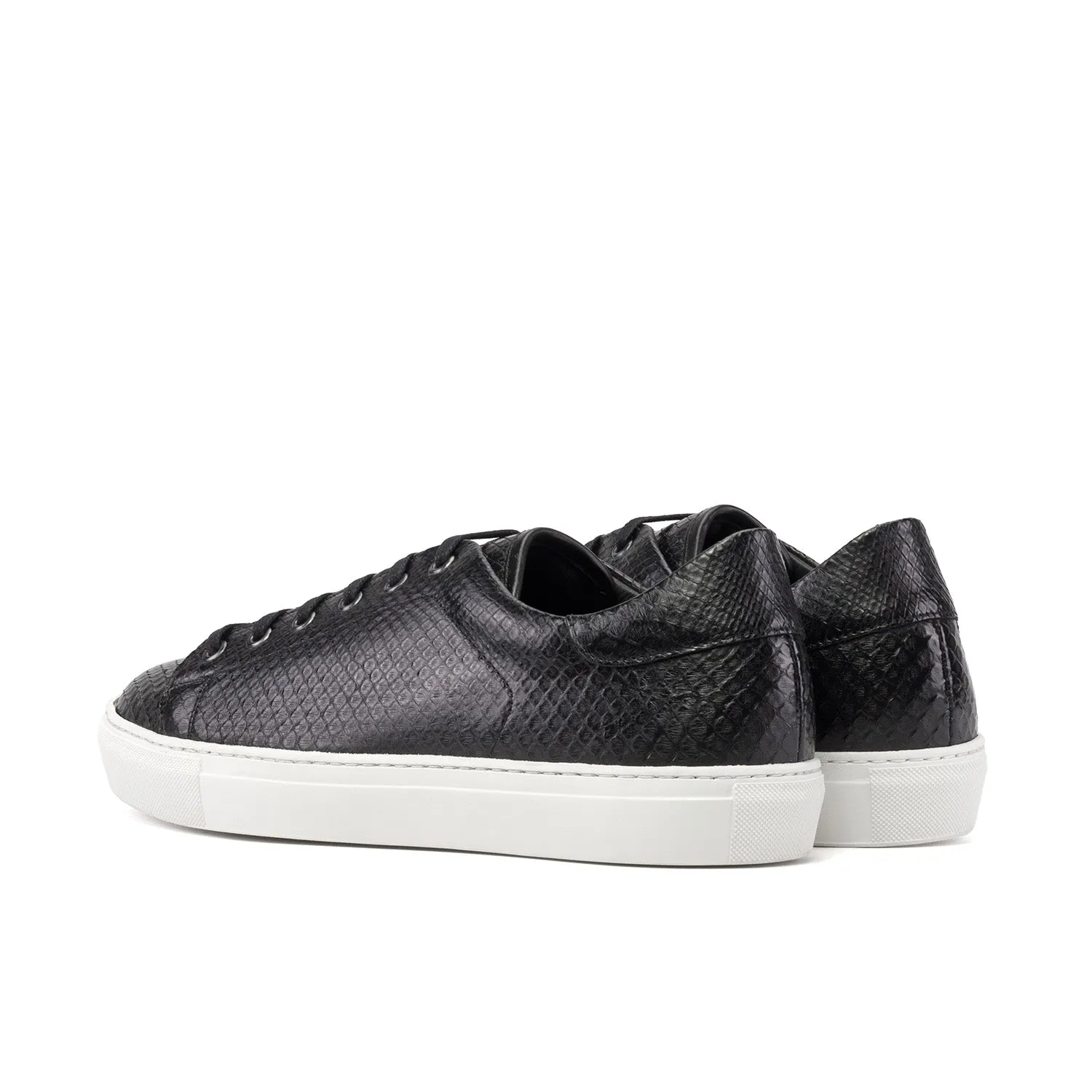 Ambrogio Bespoke Men's Shoes Black Exotic Python Trainer Sneakers (AMB2485)