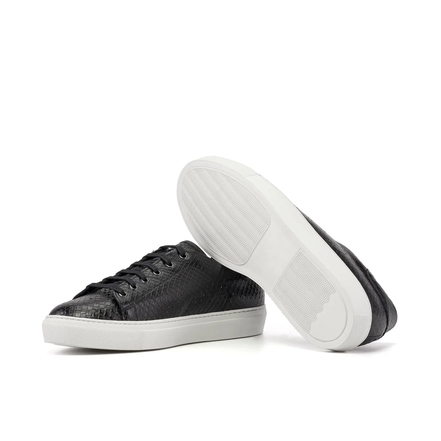 Ambrogio Bespoke Men's Shoes Black Exotic Python Trainer Sneakers (AMB2485)