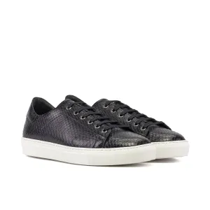 Ambrogio Bespoke Men's Shoes Black Exotic Python Trainer Sneakers (AMB2485)