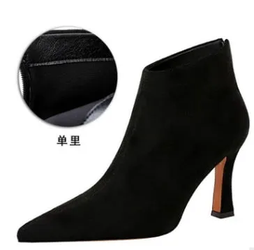 Amozae-Women 8.5cm High Heels Pumps Pointed Toe Ankle Boots   Nightclub Fashion Boots Leather Party Kitten Heels White Shoes