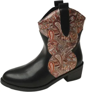 Ankle Cowboy Boots for Women Botas Mujer Heels Boots Leather Wedge Boots for Women Mens Black Round toe Ankle High Western Boots Wide Width Dress Booties for Women Plus Size