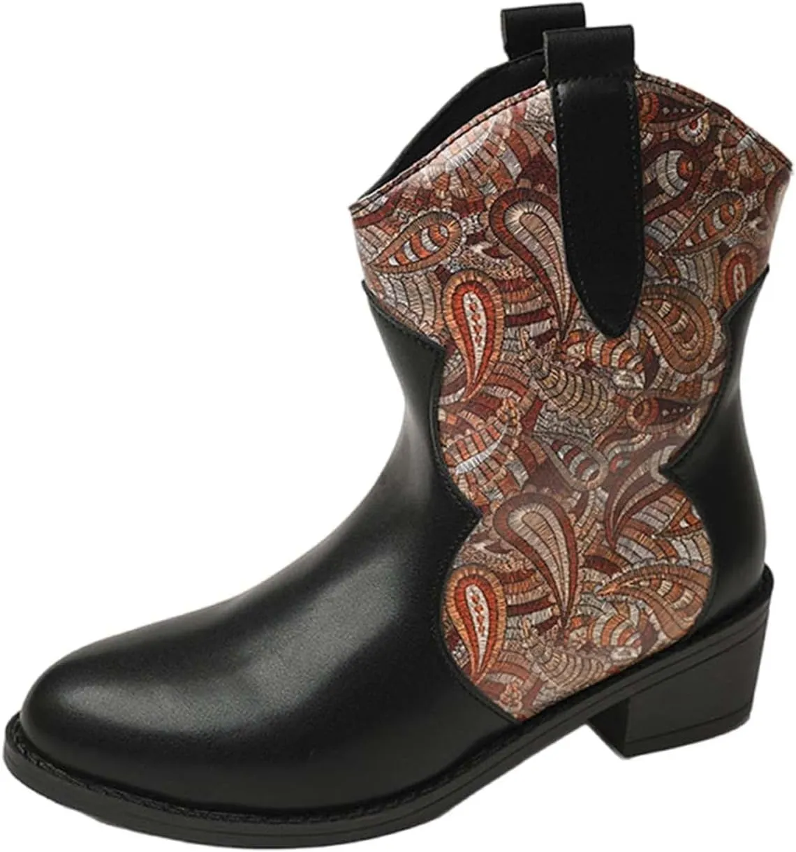 Ankle Cowboy Boots for Women Botas Mujer Heels Boots Leather Wedge Boots for Women Mens Black Round toe Ankle High Western Boots Wide Width Dress Booties for Women Plus Size