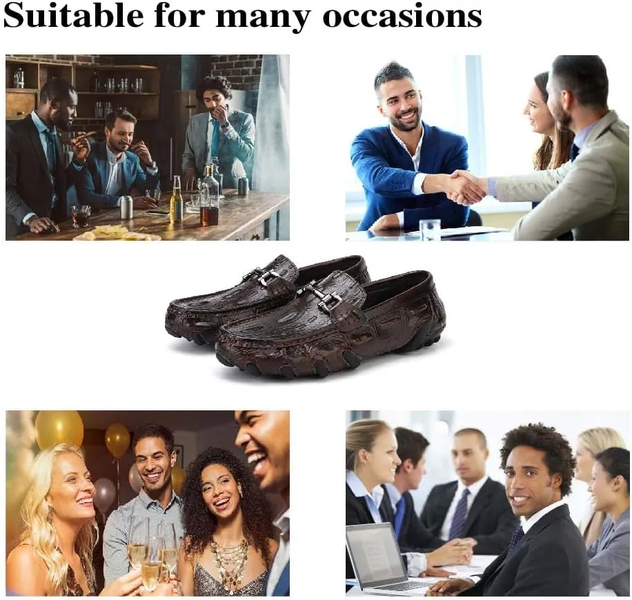 Asifn Mens Leather Loafers Comfortable Non-Slip Driving Shoes Lightweight Office Shoes Business Boat Shoes