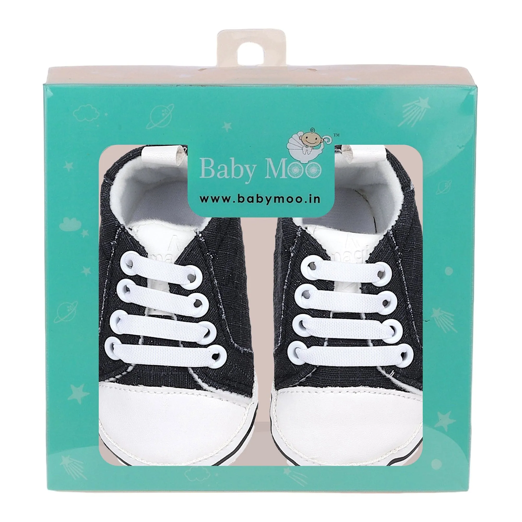 Baby Moo Canvas All Stars Anti-Skid Classic Sneakers - Black, White