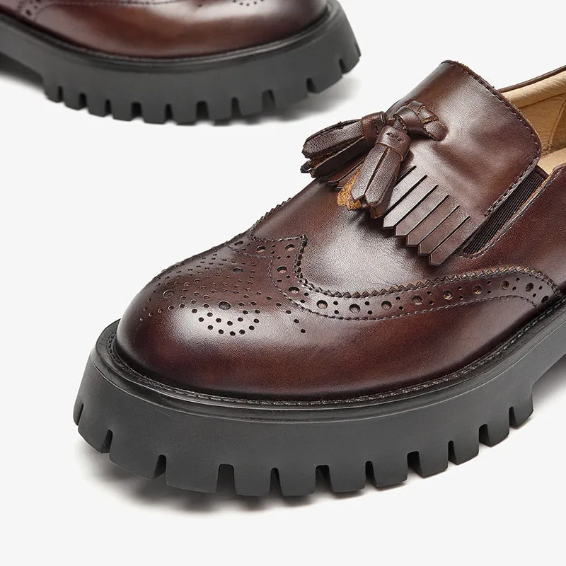 BeauToday Platform Brogue Loafers for Women with Tassel Decor