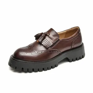 BeauToday Platform Brogue Loafers for Women with Tassel Decor