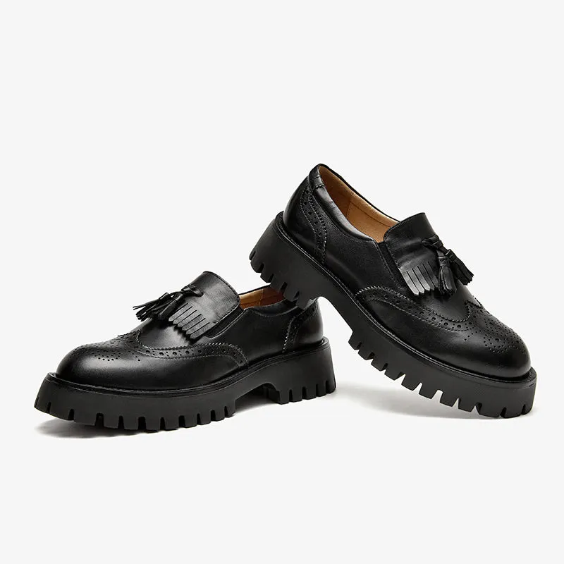 BeauToday Platform Brogue Loafers for Women with Tassel Decor