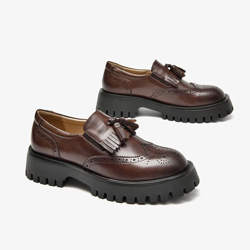 BeauToday Platform Brogue Loafers for Women with Tassel Decor