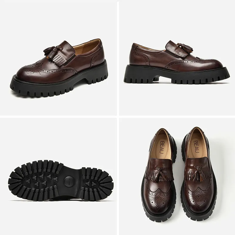 BeauToday Platform Brogue Loafers for Women with Tassel Decor