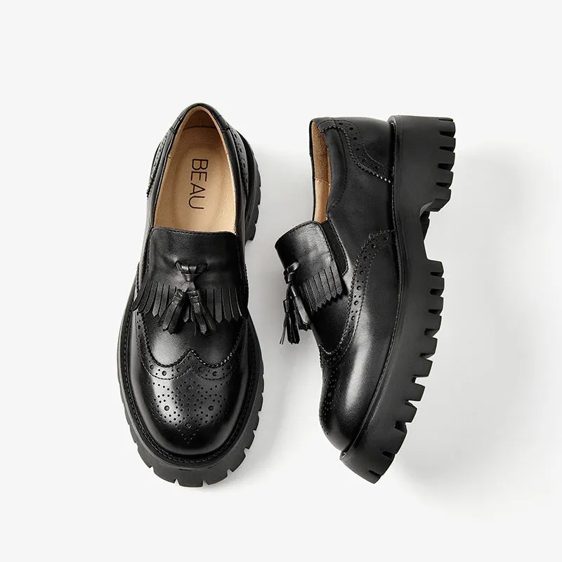 BeauToday Platform Brogue Loafers for Women with Tassel Decor