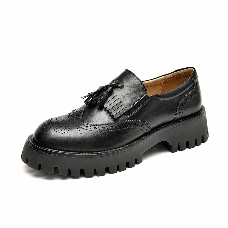 BeauToday Platform Brogue Loafers for Women with Tassel Decor