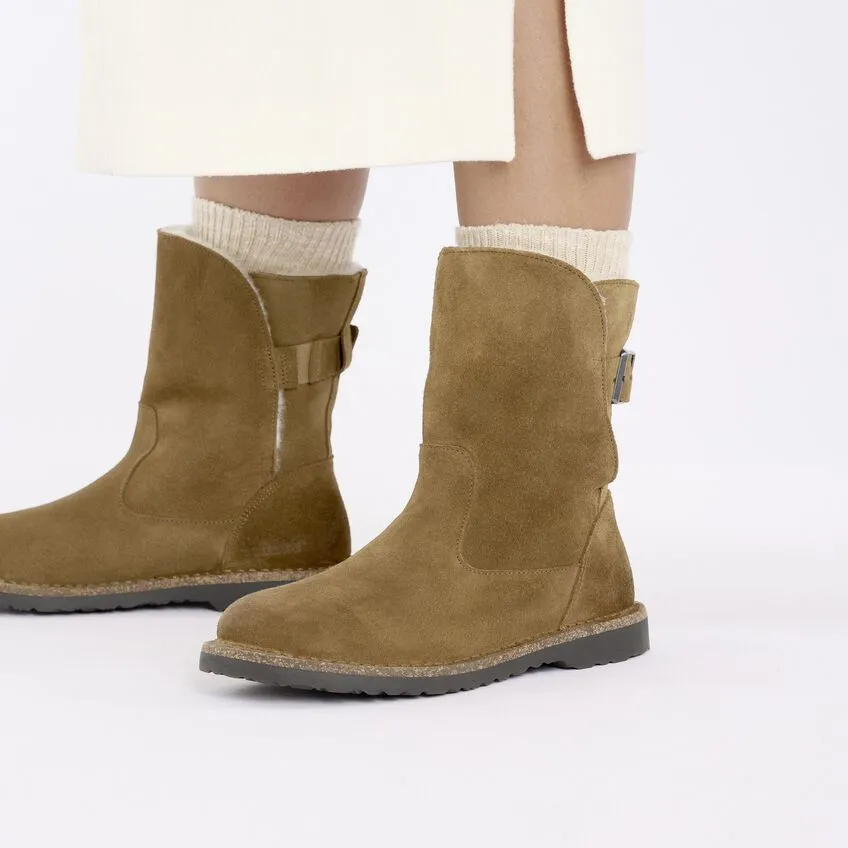 Birkenstock Women's Uppsala Shearling Suede Leather Boots Dark Tea Brown