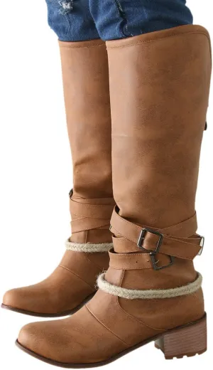 Booties for Women Western Cowgirl Cowboy Boots Wide Calf Round Toe Vintage Embroidered Pull On Booties Shoes