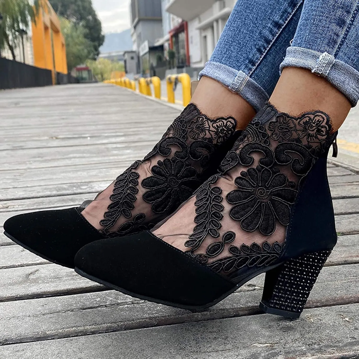 Boots for Women Low Heel Ankle Bootie Winter Lace up Low Stacked Block Heel Mid Calf Military Combat Boots 52