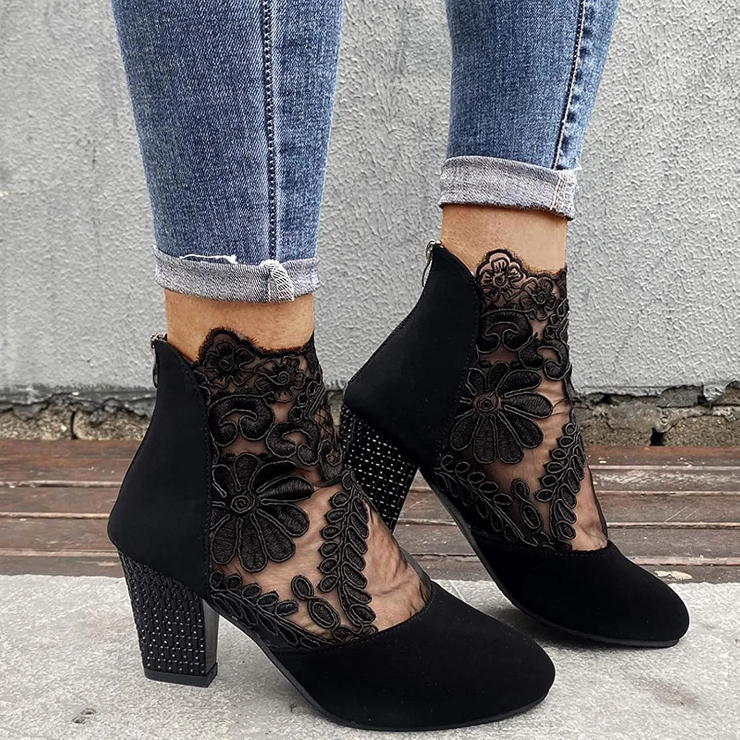 Boots for Women Low Heel Ankle Bootie Winter Lace up Low Stacked Block Heel Mid Calf Military Combat Boots 52