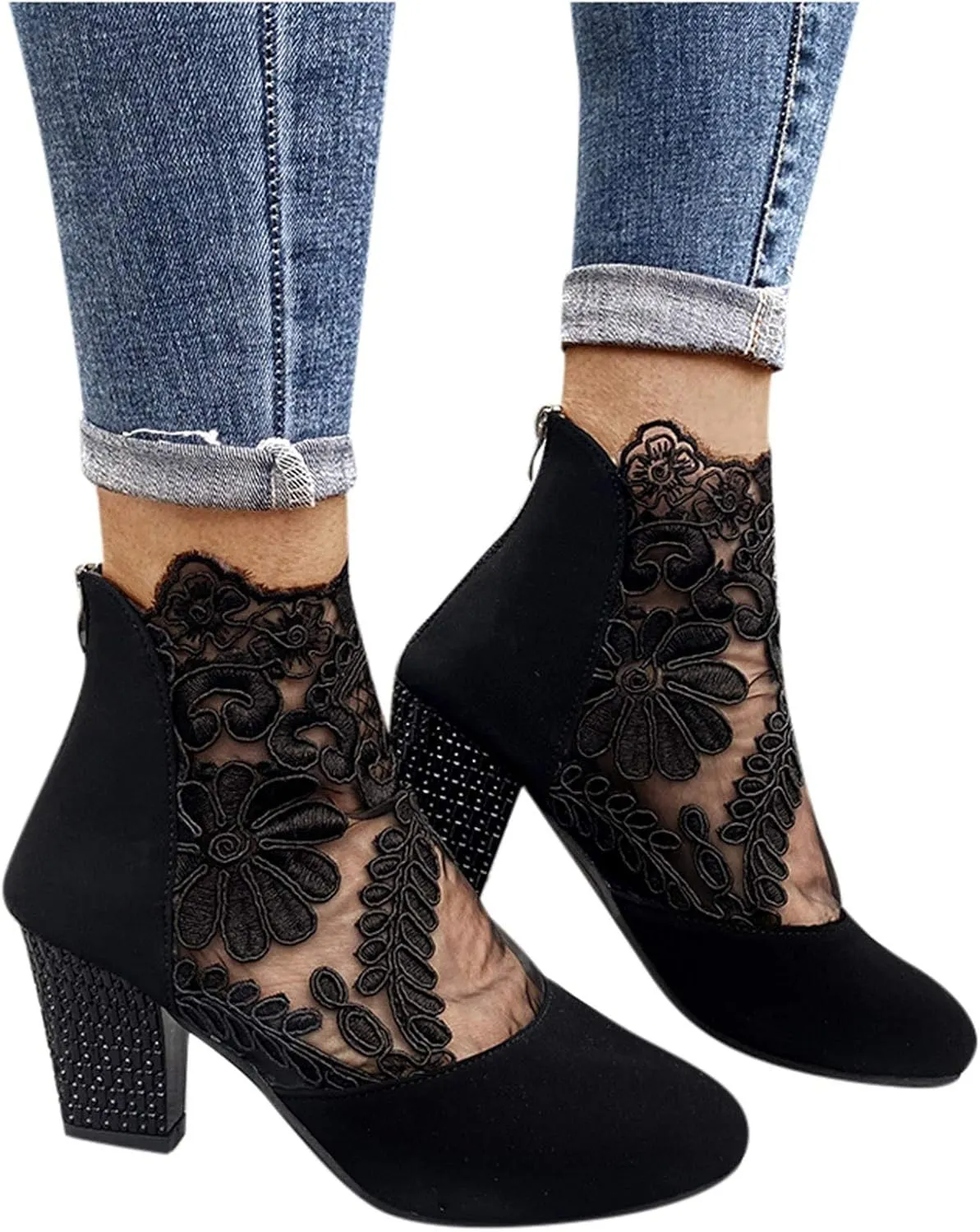 Boots for Women Low Heel Ankle Bootie Winter Lace up Low Stacked Block Heel Mid Calf Military Combat Boots 52