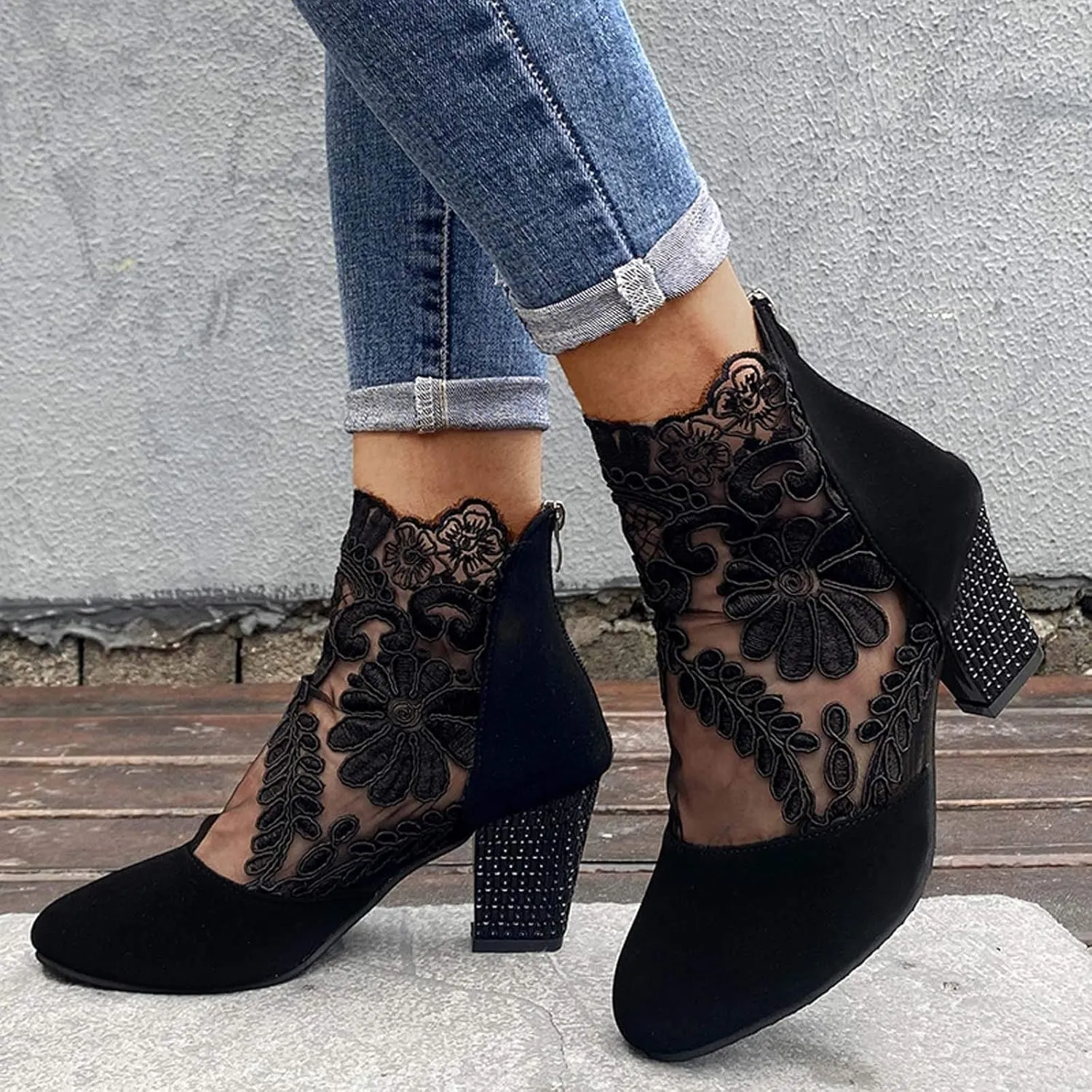 Boots for Women Low Heel Ankle Bootie Winter Lace up Low Stacked Block Heel Mid Calf Military Combat Boots 52