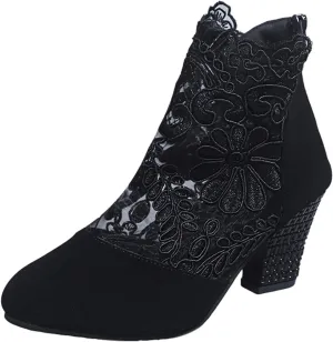 Boots for Women Low Heel Ankle Bootie Winter Lace up Low Stacked Block Heel Mid Calf Military Combat Boots 52