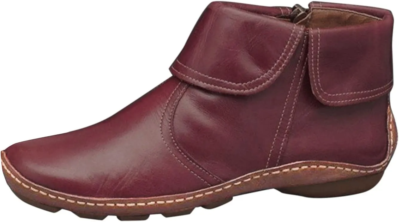 Boots for Women Low Heel Lace Up Arch Support Boots Side Zip Vintage Damping Shoes Flat Heel Boots