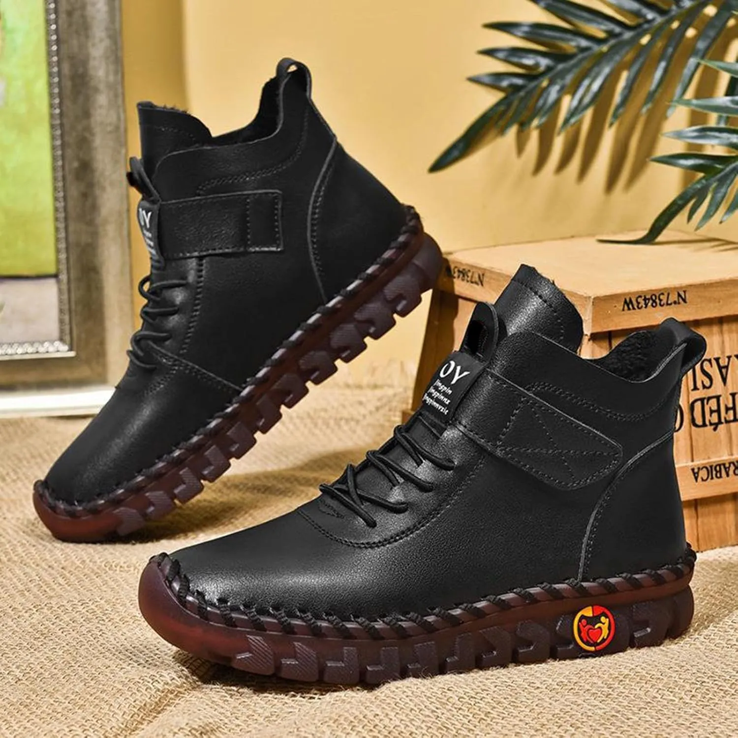 Boots for Women Plush Casual Leather Lace Up Womens Boots Warm Inner Soft Cozy Women's Boots&Booties