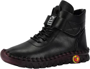 Boots for Women Plush Casual Leather Lace Up Womens Boots Warm Inner Soft Cozy Women's Boots&Booties