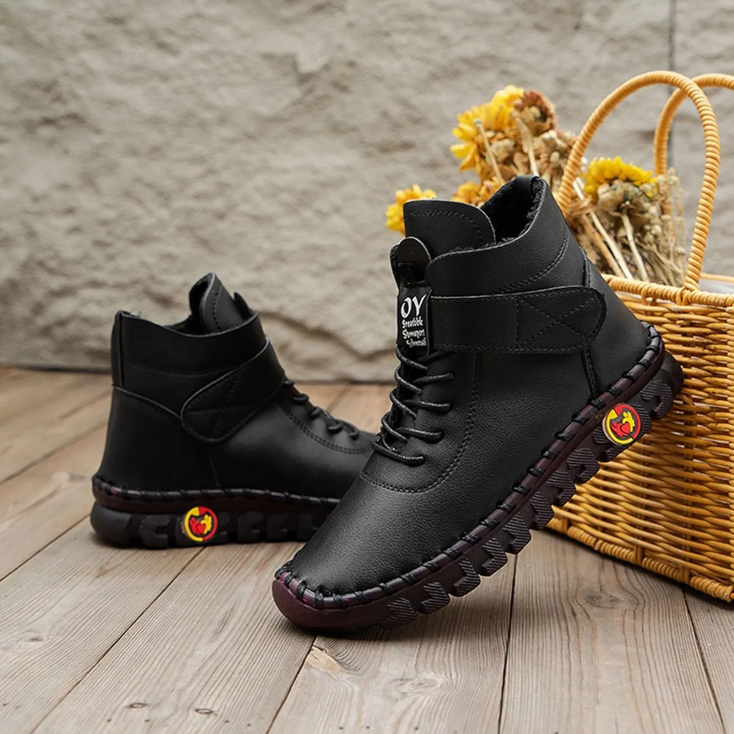 Boots for Women Plush Casual Leather Lace Up Womens Boots Warm Inner Soft Cozy Women's Boots&Booties