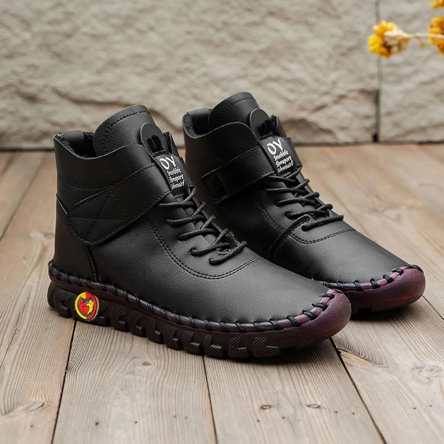 Boots for Women Plush Casual Leather Lace Up Womens Boots Warm Inner Soft Cozy Women's Boots&Booties