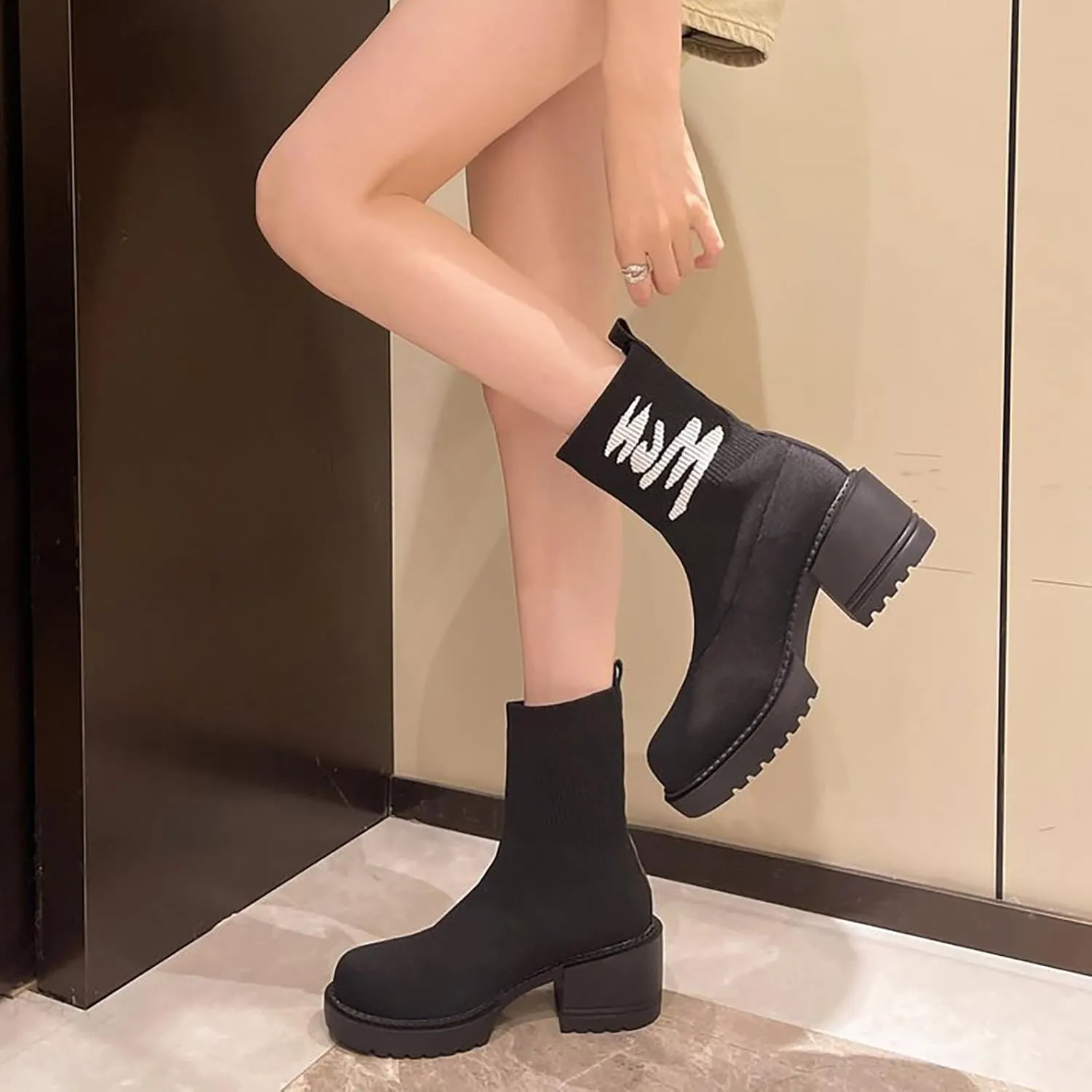 Boots Women Wide Ankle Boots for Women Gold Booties for Women Black Heels for Women Chunky Heel Womens Booties and Ankle Boots Leather Low Heel Ankle Boot