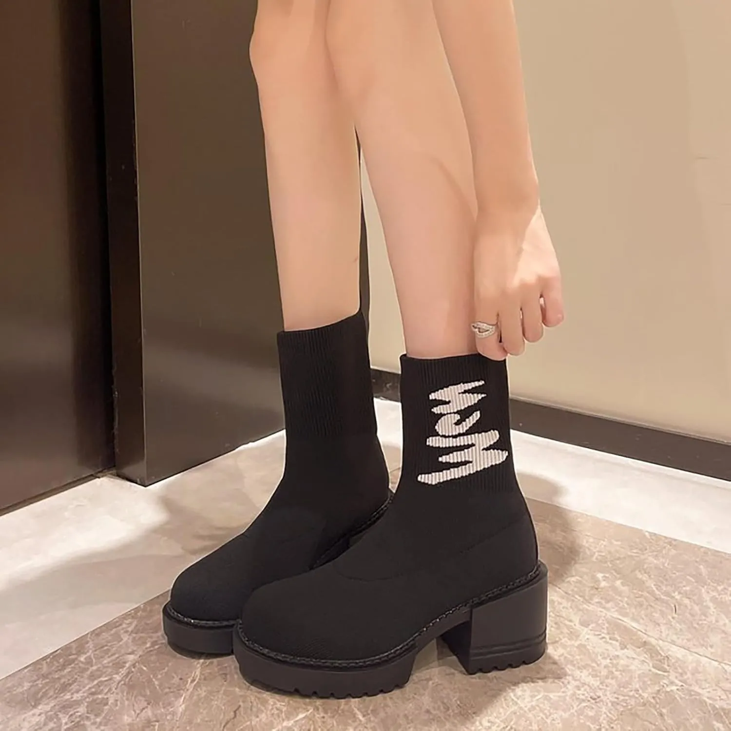 Boots Women Wide Ankle Boots for Women Gold Booties for Women Black Heels for Women Chunky Heel Womens Booties and Ankle Boots Leather Low Heel Ankle Boot