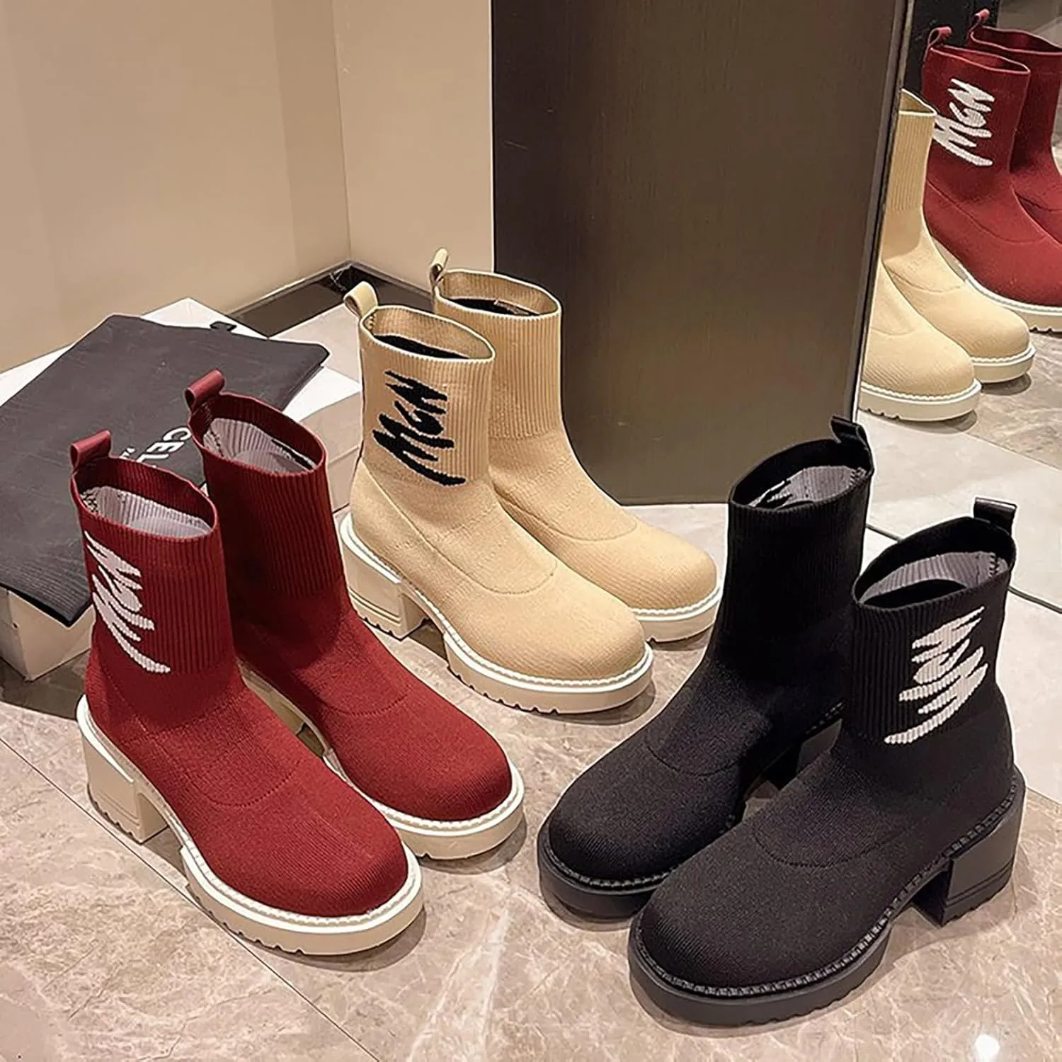 Boots Women Wide Ankle Boots for Women Gold Booties for Women Black Heels for Women Chunky Heel Womens Booties and Ankle Boots Leather Low Heel Ankle Boot