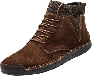 Brown Vintage Hiking Shoes for Men Fashion Lace up Dress Boot Motorcycle Walking Boots Casual Outdoor Shoe