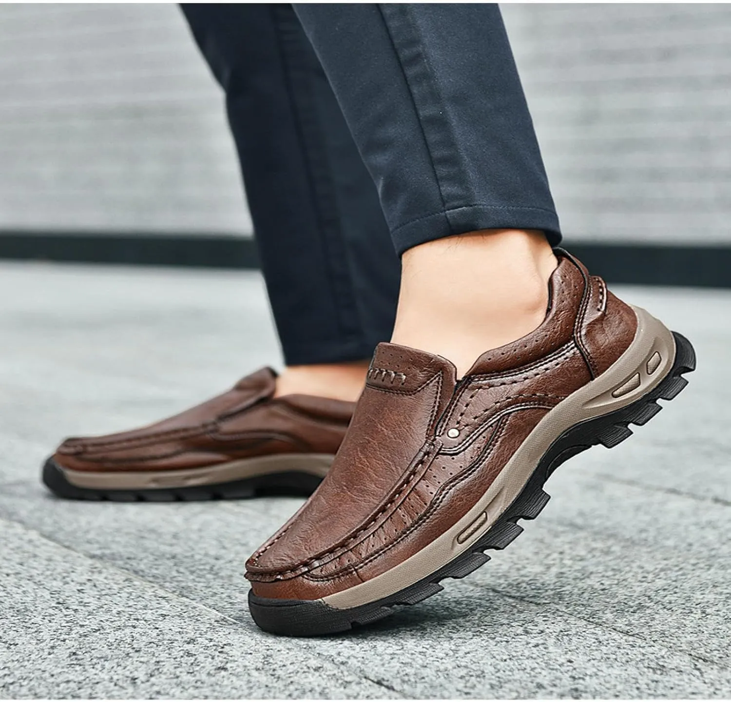Camel Crown Men's Loafers Slip-on Loafers Leather Casual Walking Shoes Comfortable Work Office Wear Outdoors