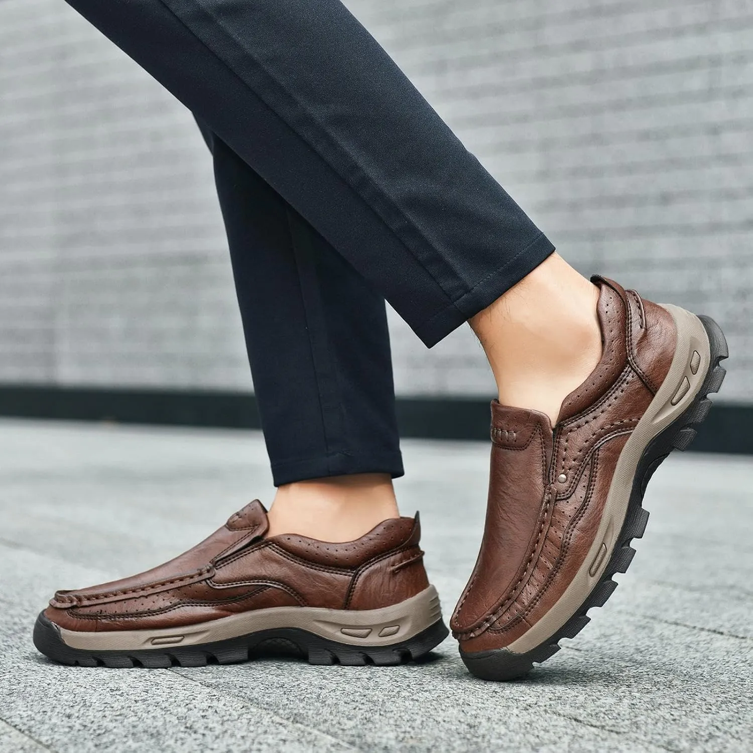 Camel Crown Men's Loafers Slip-on Loafers Leather Casual Walking Shoes Comfortable Work Office Wear Outdoors