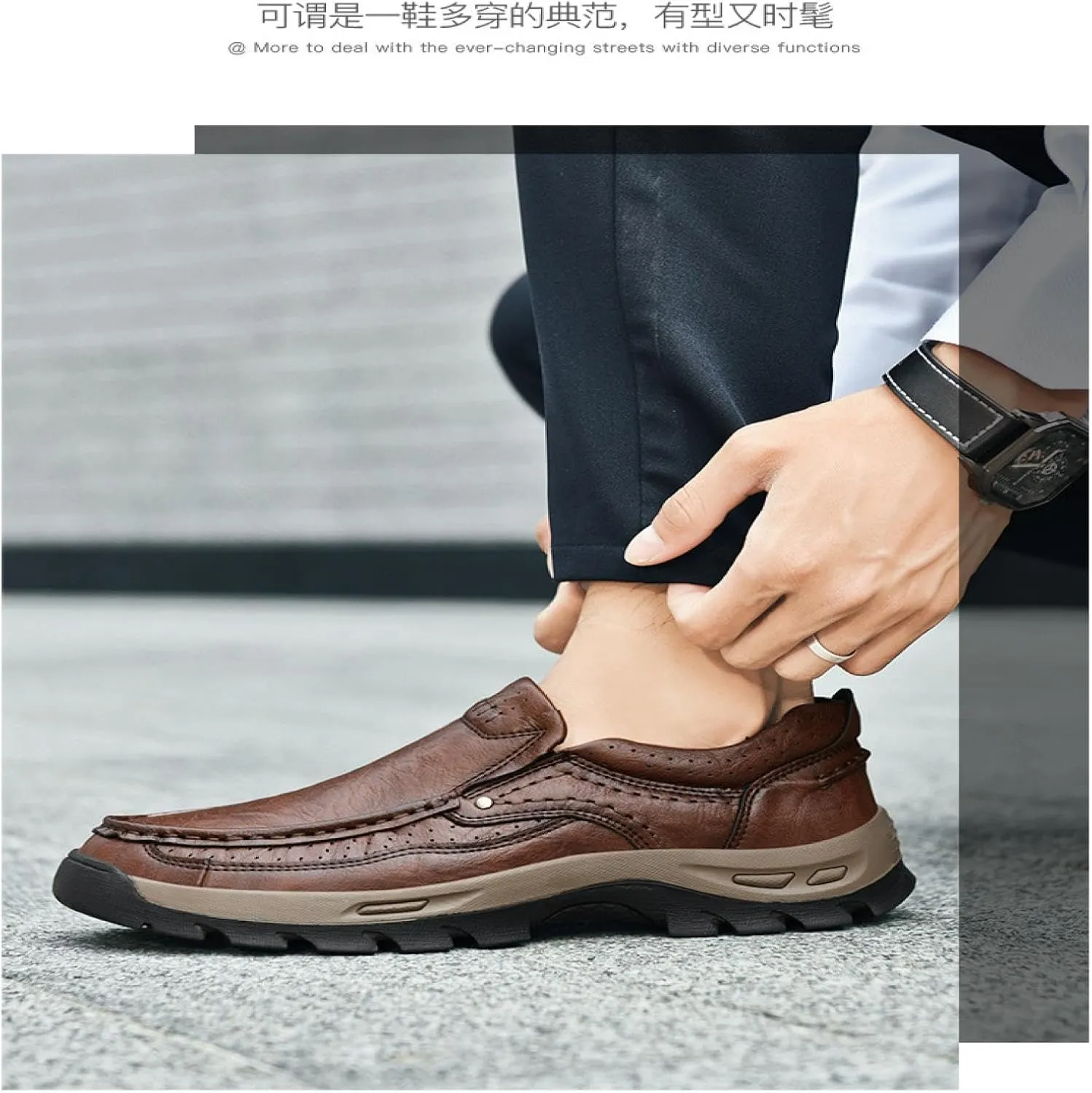 Camel Crown Men's Loafers Slip-on Loafers Leather Casual Walking Shoes Comfortable Work Office Wear Outdoors
