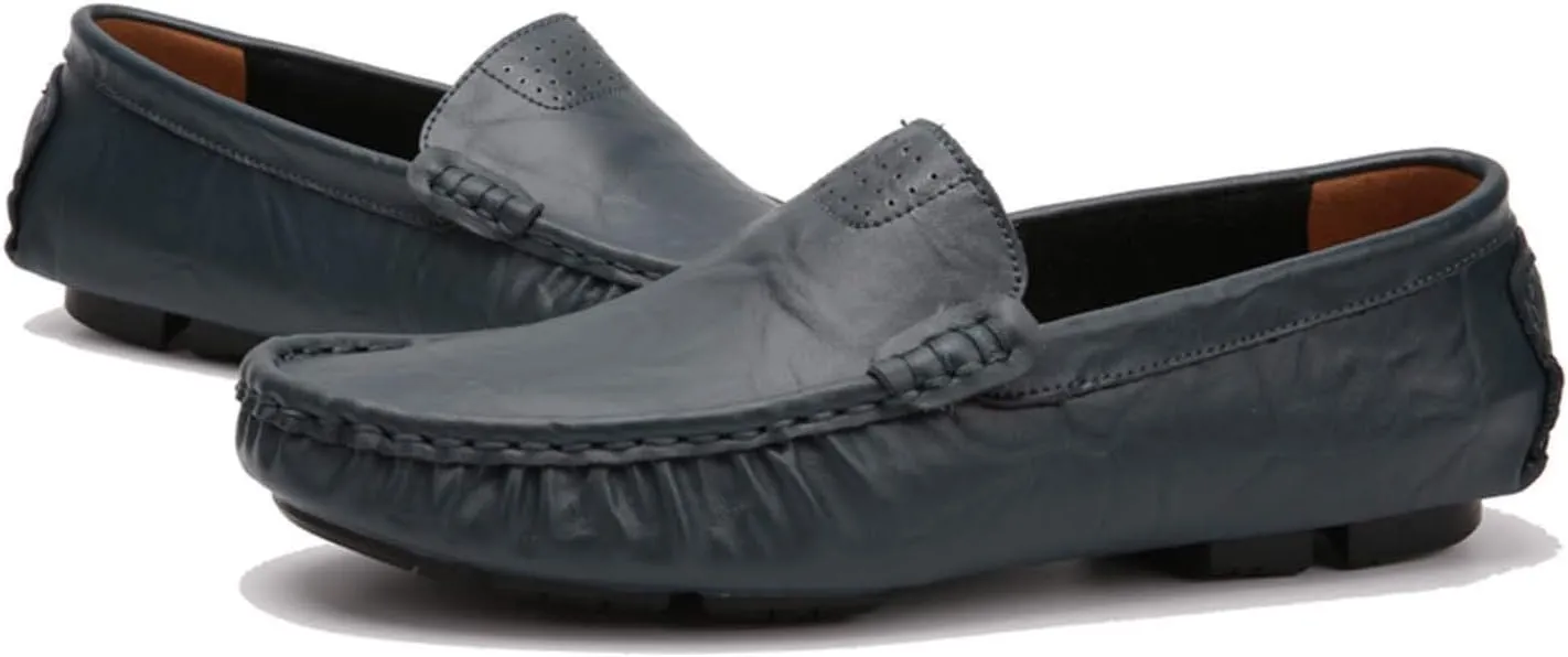 CERYTHRINA Men's Driving Penny Loafers Slip On Boat Shoes Handsewn Leather Moccasins Dress Flats