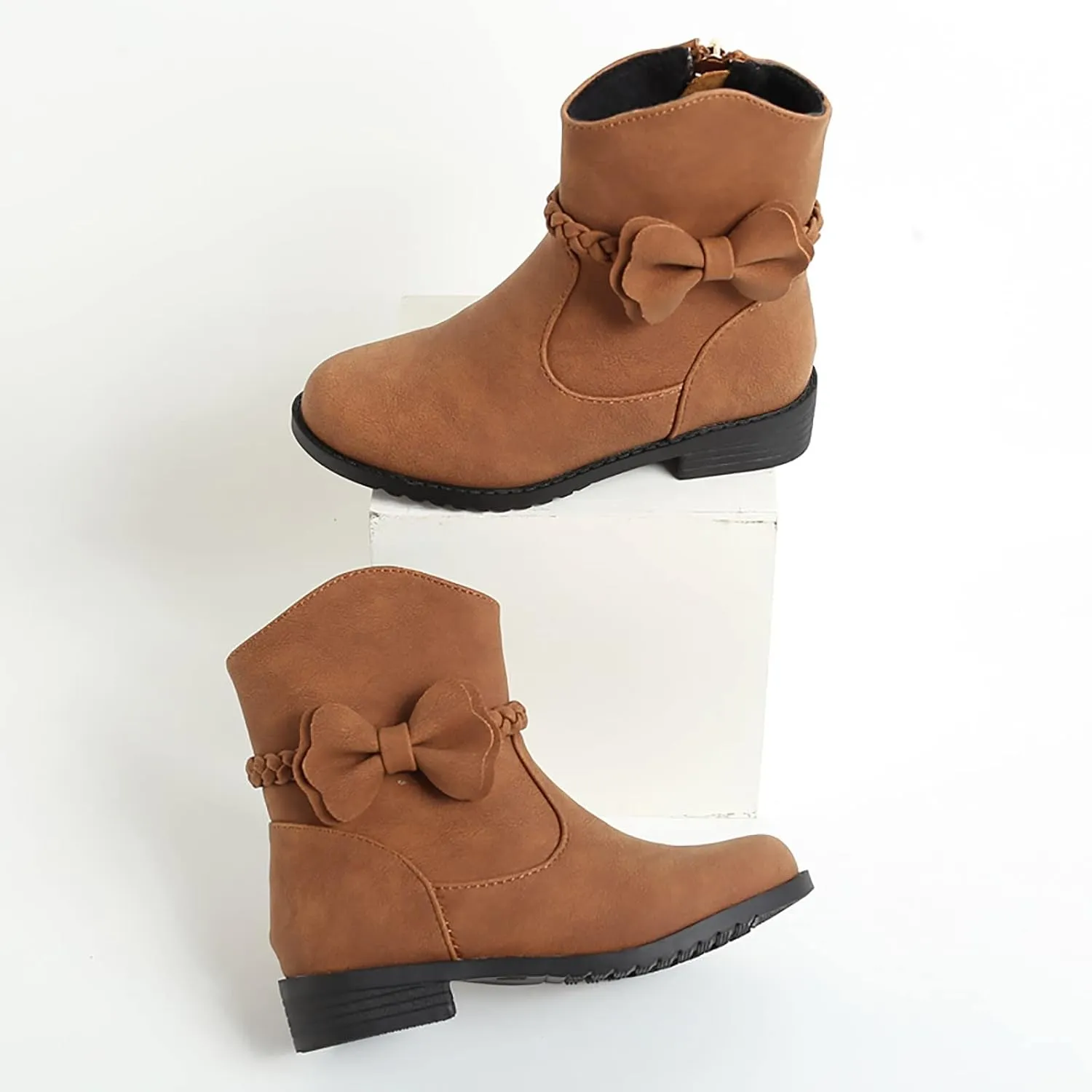 Cowboy Ankle Boots Toddler Girls Ankle Boots Side Zipper Booties Little Girls Western Boots Low Heel Riding Booties