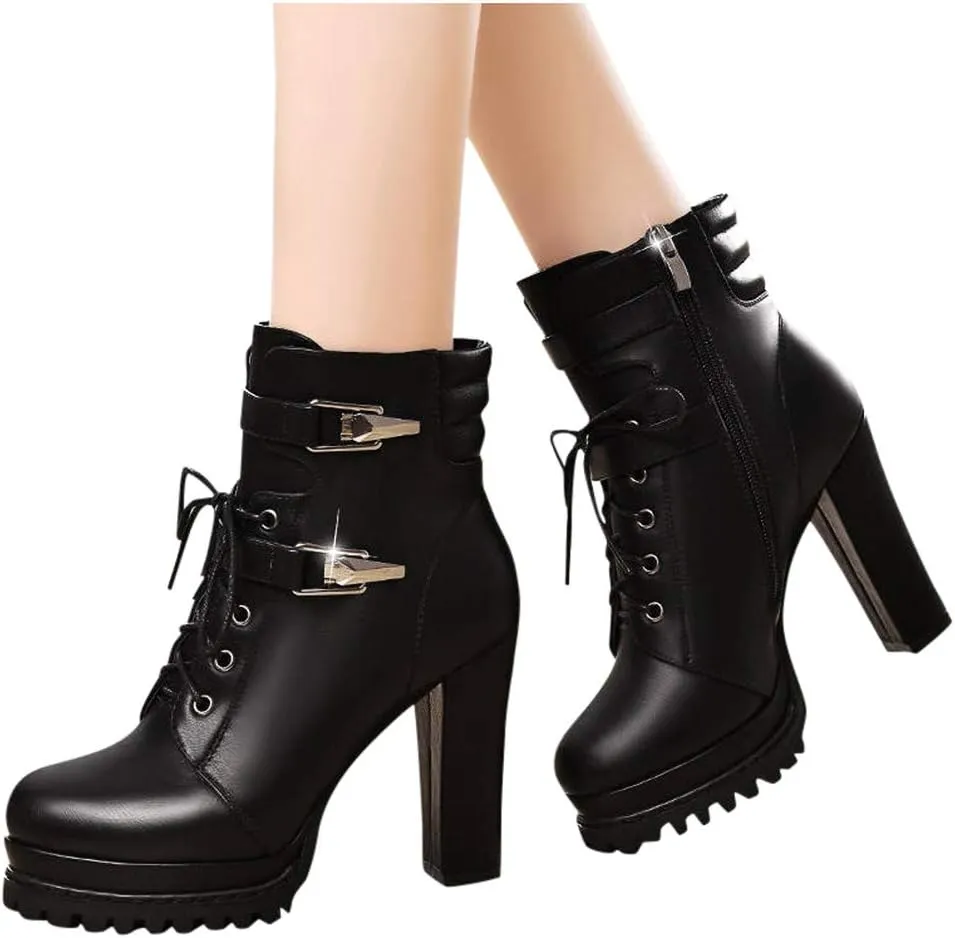 Cute Boots for Women Dark Brown Boots White Platform Boots High Ankle Boots Women'S Ankle Boots & Booties Low Heel Vegan Women's Ankle Boots Low Heels Chunky Zip Chelsea Style Ankle Bootie