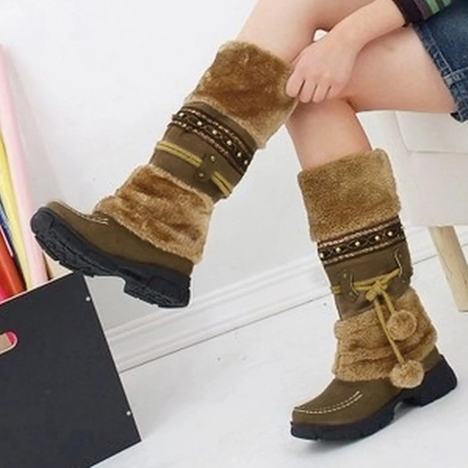Cute Winter Boots Size 4 Woman Snow Boots Women Size 7.5 Wide Extra Wide Calf Womens Snow Boots Waterproof Walking Boots Women Lightweight Womens Warm Winter Boots Wide Calf