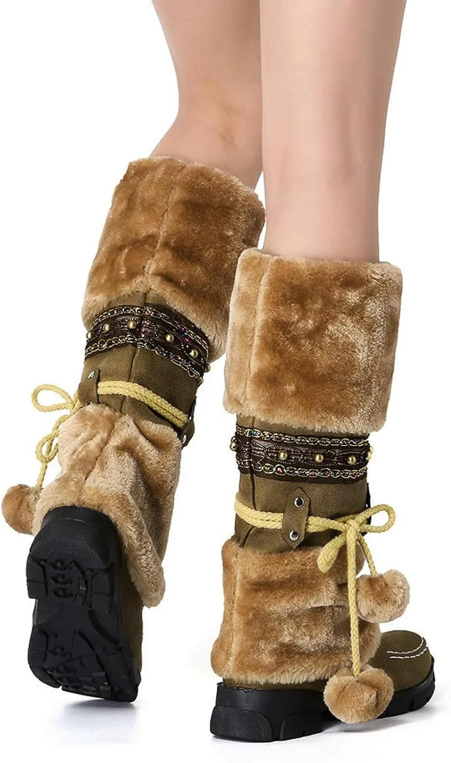Cute Winter Boots Size 4 Woman Snow Boots Women Size 7.5 Wide Extra Wide Calf Womens Snow Boots Waterproof Walking Boots Women Lightweight Womens Warm Winter Boots Wide Calf