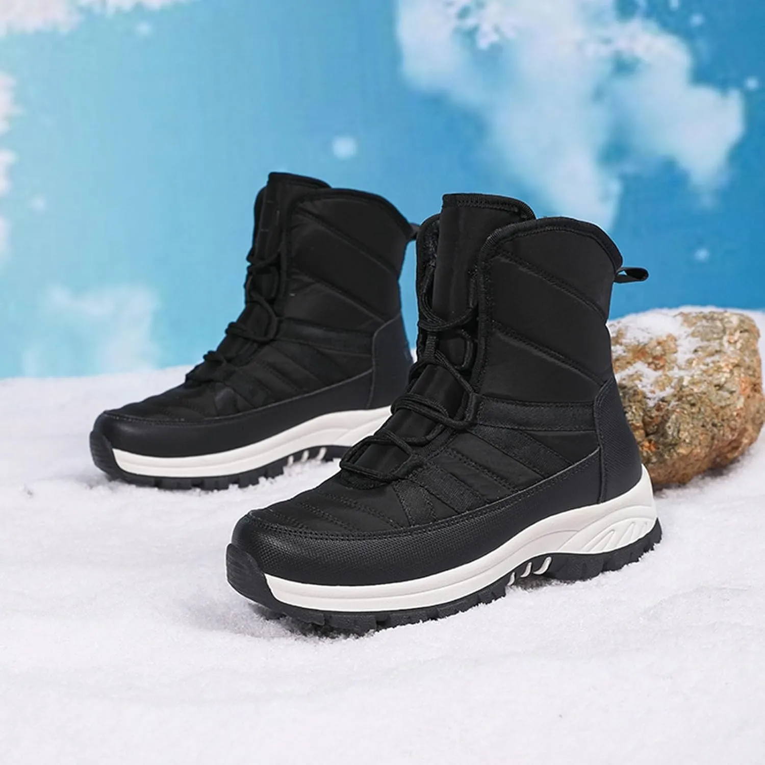 Fall Boots Womens Winter Fashion Snow Boots Lace Up Lug Sole Non Slip Waterproof Hiking Boot