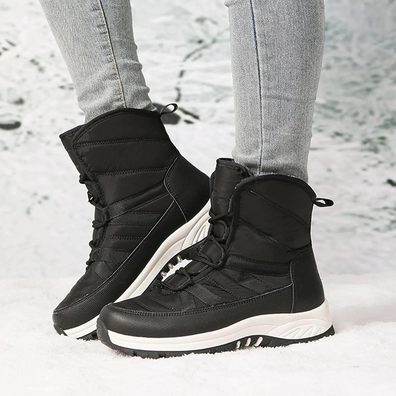 Fall Boots Womens Winter Fashion Snow Boots Lace Up Lug Sole Non Slip Waterproof Hiking Boot