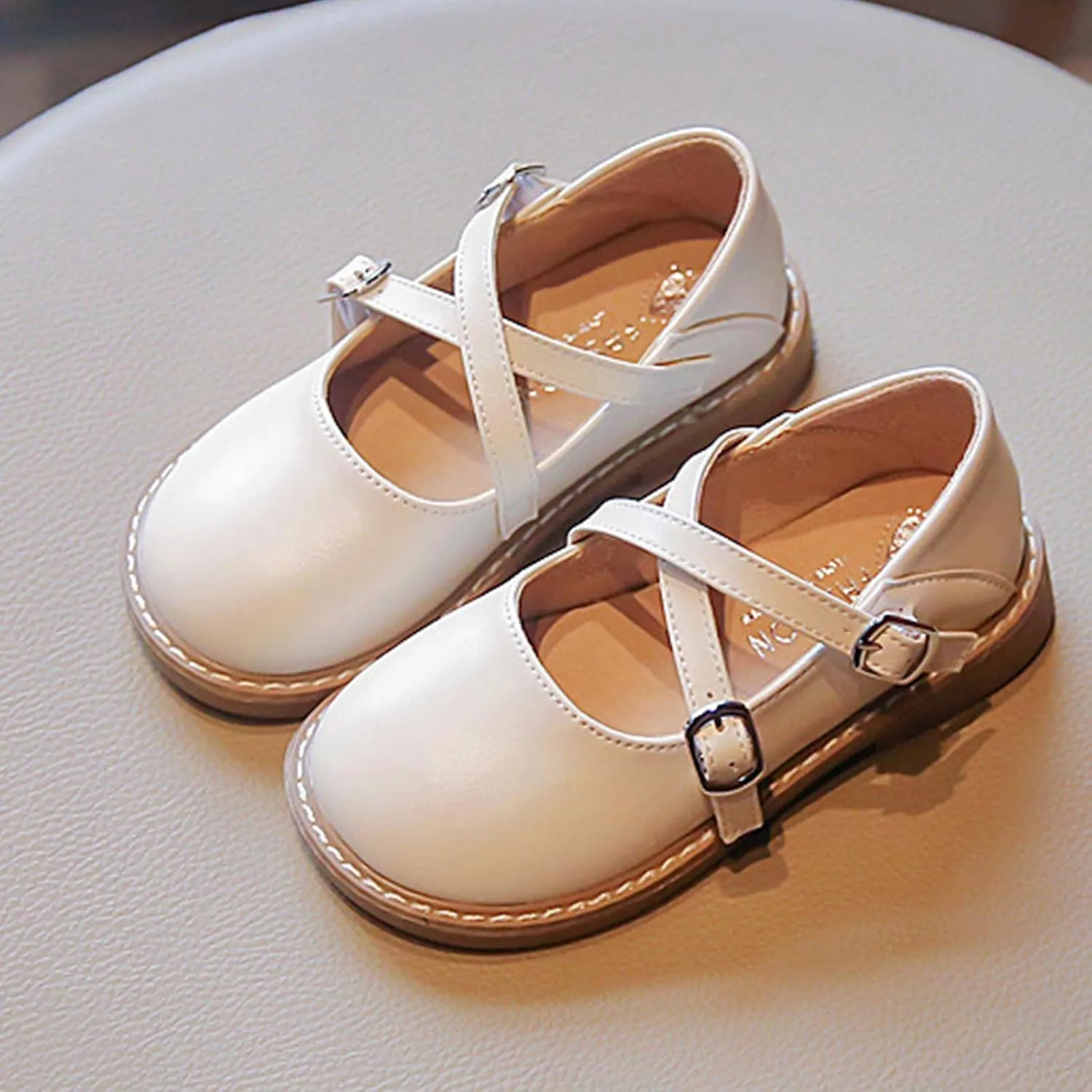 Fashion Four Seasons Children Casual Shoes Girls Round Toe Flat Sole Thick Sole Solid Double Kids Rubber Boots Size 2 (Beige, 2.5-3 Years Toddler)