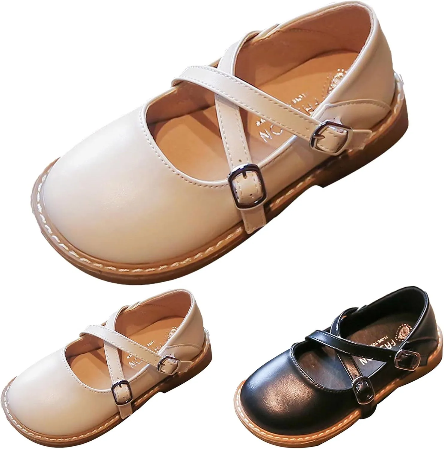Fashion Four Seasons Children Casual Shoes Girls Round Toe Flat Sole Thick Sole Solid Double Kids Rubber Boots Size 2 (Beige, 2.5-3 Years Toddler)