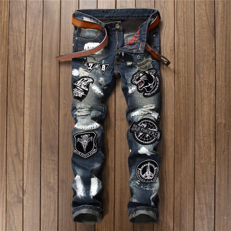 Fit Men's Jeans Juniors Frayed Mid Waist Jeans Straight Pants