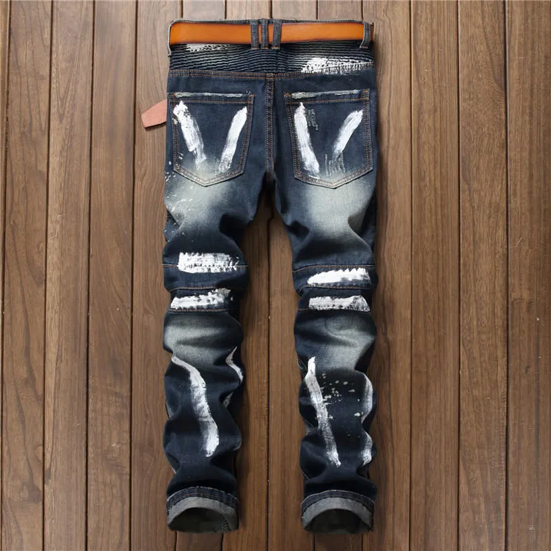 Fit Men's Jeans Juniors Frayed Mid Waist Jeans Straight Pants