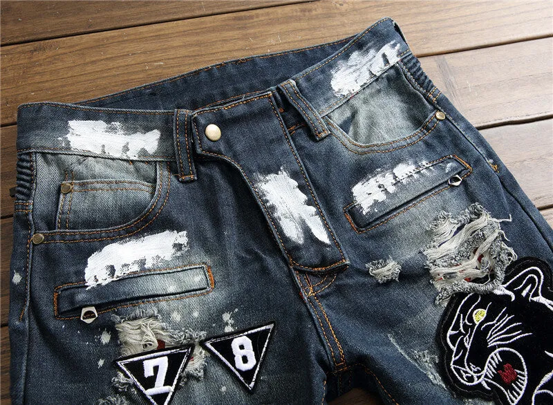 Fit Men's Jeans Juniors Frayed Mid Waist Jeans Straight Pants