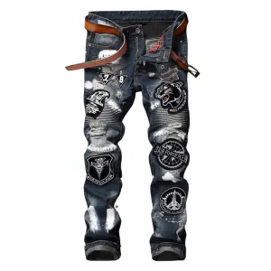 Fit Men's Jeans Juniors Frayed Mid Waist Jeans Straight Pants