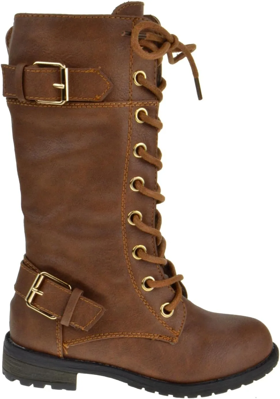 Forever Kid's Girls Knee High Lace Up Zipper Combat Riding Boots