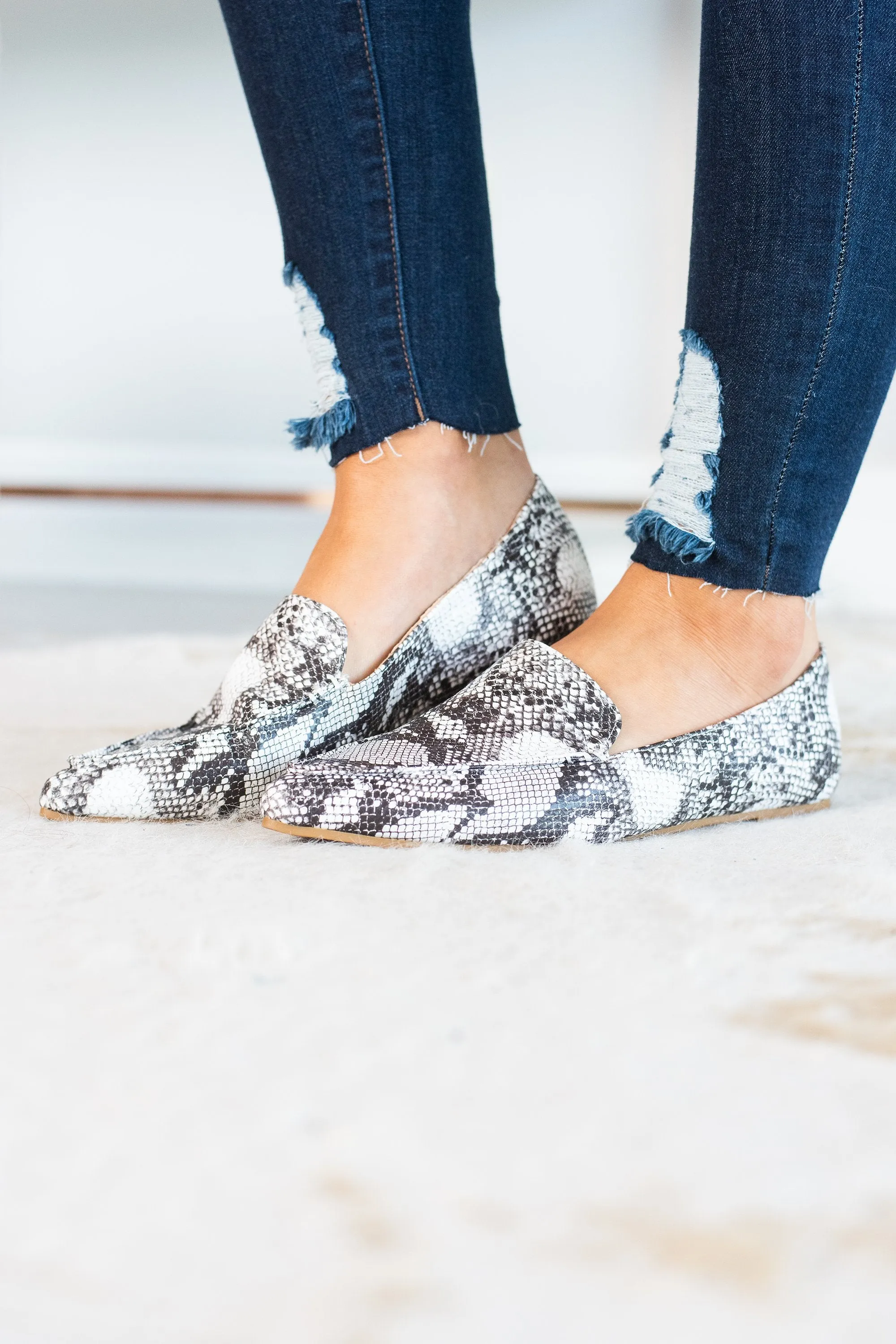 Get To The Office Gray Snake Loafers