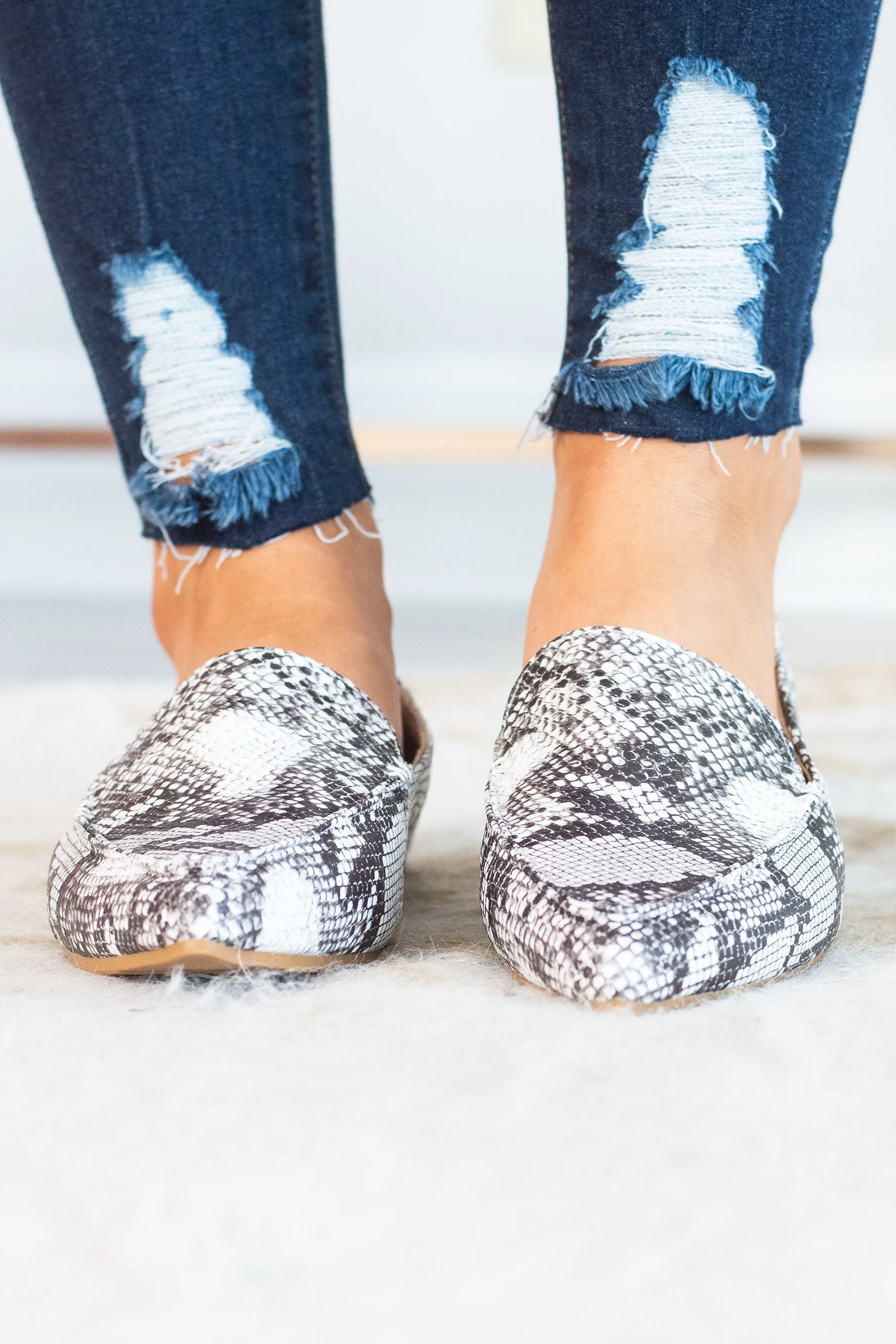 Get To The Office Gray Snake Loafers
